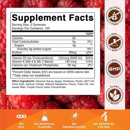 Vitamatic Vitamin D3 K2 with Calcium Gummies - 240 Count - Non-GMO, Gluten Free