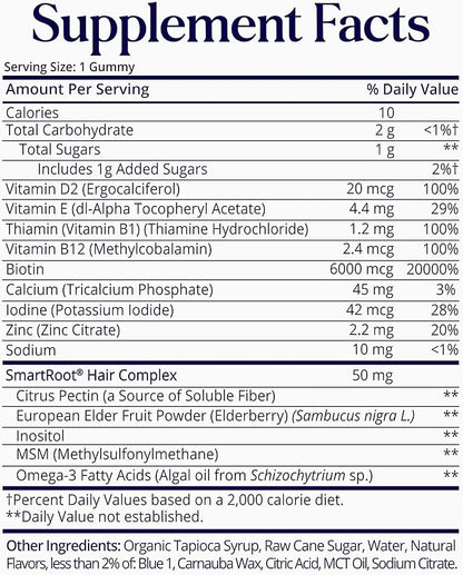 Sugarbear Hair Vitamin Gummy 2 Month Supply Extra Strength Biotin 6000mcg, Growth for Men & Women, Vegan Vitamin B12, MSM, Inositol, Omega 3, Elderberry, Certified Kosher, Halal, Cruelty-Free