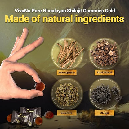 Pure Himalayan* Shilajit* Gummies, micronutrient Supplement, Himalayan Premium Ingredient with Shilajit, Ashwagandha, Gokshura, Fulvic Acid & 85+ Trace Minerals I for Men, Women (60 Gummies/1 Bag)