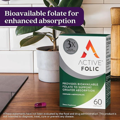 ACTIVEIRON Active Folic 400mcg – L-Methylfolate Folic Acid Supplement – Highly Absorbed, Vegan – Supports Pregnancy, Energy, Tiredness & Fatigue Reduction – 60 Capsules (2-Month Supply)