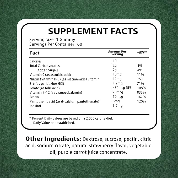 Vitamin B Complex Gummies–High Potency B Complex Vitamins Gummies with Methyl B12, Folate, Biotin & Vitamin C – Non-GMO, Vegan, Gluten-Free – 60 Gummies – Made in USA