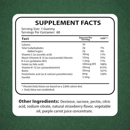 Vitamin B Complex Gummies–High Potency B Complex Vitamins Gummies with Methyl B12, Folate, Biotin & Vitamin C – Non-GMO, Vegan, Gluten-Free – 60 Gummies – Made in USA