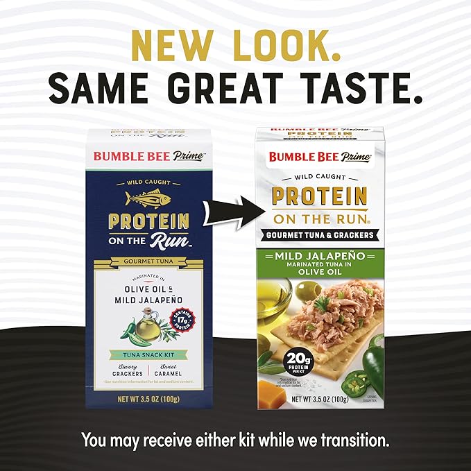 Bumble Bee Prime Protein on the Run Tuna Snack Kit - Gourmet Tuna Marinated in Olive Oil & Mild Jalapeno with Crackers and Serving Utensil - 20g of Protein Per Serving (Pack of 3), Easy Open Cans