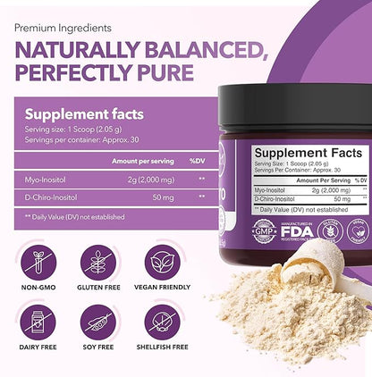 Intimate Rose Inositol Supplement for Women Powder - Myo-inositol & D-Chiro Inositol Powder - Hormonal Balance & Healthy Ovarian Function Support for Women - Ideal 40:1 Ratio - Made in USA