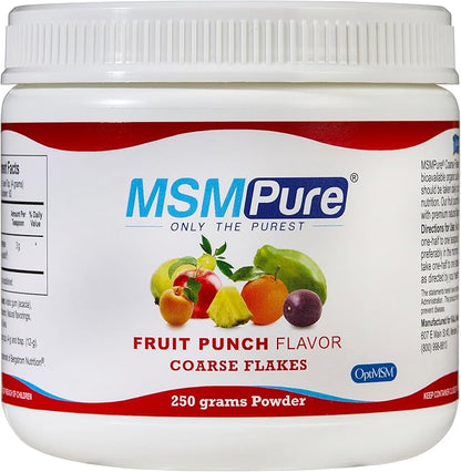 KALA HEALTH MSMPure Fruit Punch Flavored Coarse MSM Powder Flakes – US-Made MSM for Joint Health, Skin Appearance, and Hair & Nail Support – 8.8 oz, Organic Sulfur