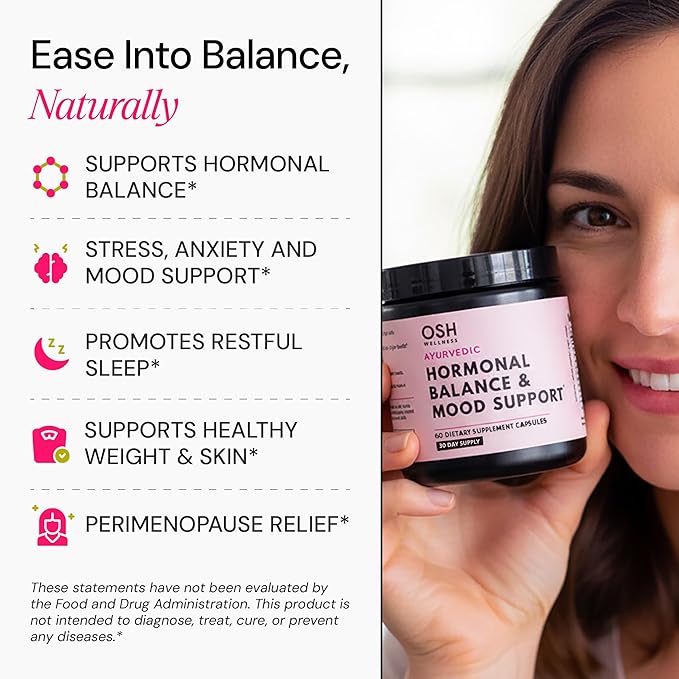 Ayurvedic Hormone Balance for Women | Cortisol Reducer | Mood, Energy, & Sleep Support | Regulates Estrogen | Stress Relief | Ashwagandha, Rhodiola, & Shatavari | Made in USA | 60 Ct. - OSH Wellness