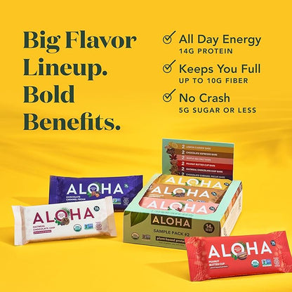 ALOHA Organic Plant Based Protein Bars - Sampler Pack #2-12 Bars, Vegan, Low Sugar, Gluten-Free, Paleo, Low Carb, Non-GMO, No Stevia, No Erythritol