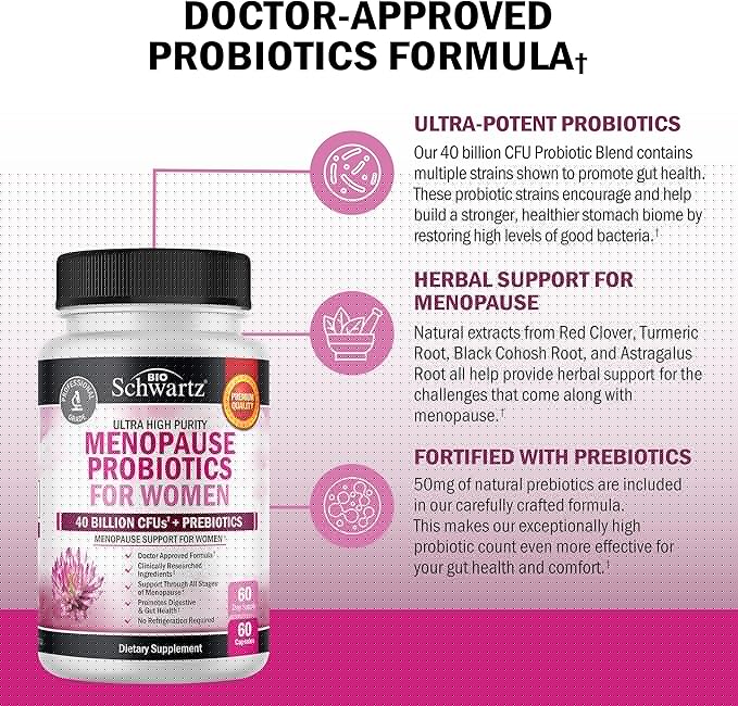 Menopause Supplements for Women - 40 Billion CFU Menopause Probiotics for Women - Support for Hot Flashes Night Sweats Mood Swings and Balance - Non-GMO, 60 Easy-Swallow Capsules, 60 Servings