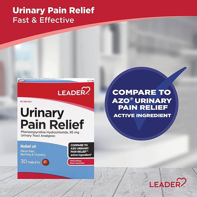 LEADER Urinary Maximum Strength, Fast Action for Burning & Urgency, Phenazopyridine Hydrochloride 95 mg, 30 Tablets, 4-Pack