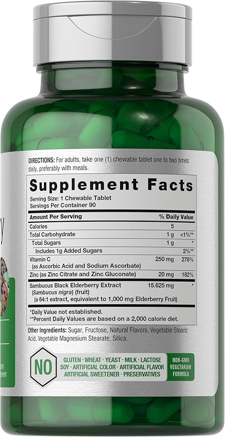 Horbaach Black Elderberry with Vitamin C and Zinc | 90 Chewable Tablets | Mixed Berry Flavor | Immune Support Complex | Vegetarian, Non-GMO, and Gluten Free Supplement