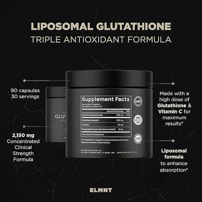 2150mg Super Liposomal Glutathione Supplement w. Vitamin C, Quercetin & Pure L Glutathione 2000mg Triple Action Formula Glutathione Liposomal Supplement w. Phospholipid Layer - 90 Pills, Non-GMO