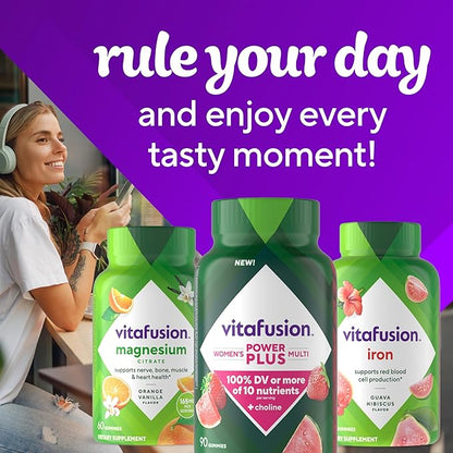 Vitafusion Power Plus Women’s Multivitamin Gummies,100% Daily Value or More of 10Nutrients,HelpsSupport Nerve,Energy Metabolism,Bone & Immune Health,Strawberry & Watermelon Flavor,90 Count (Pack of 2)