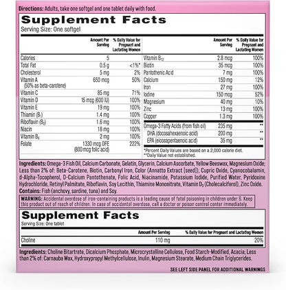 One A Day Prenatal Advanced- Prenatal Vitamins with Folic Acid, Choline, DHA & Iron, Pregnancy Vitamins for Women to Support Baby’s Development, 60+60 Ct (120 Total Set) (Packaging May Vary)