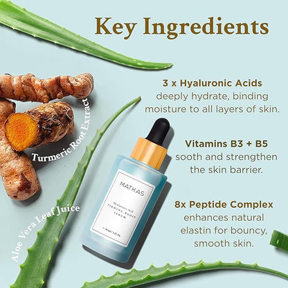 MATKAS Korean Firming Boost Hydrating Hyaluronic Acid Serum 1 Fl. Oz. - Hyaluronic Acid + 2% Niacinamide Serum for Dry Skin, Anti Aging Korean Peptides Moisturizer for Face, Deep Facial Skin Hydration
