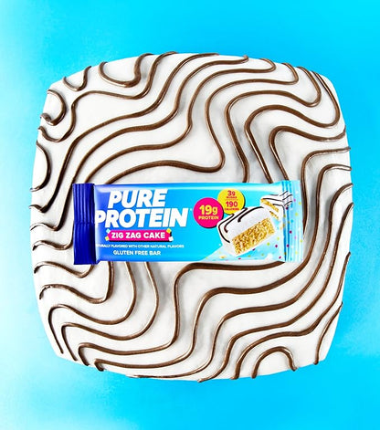 Pure Protein Zig Zag Cake Protein Bars – 19g Protein, 3g Sugar, 190 Calories (4 count) Low Sugar* High Protein Snack - Gluten Free - Perfect for a Healthy Snack.