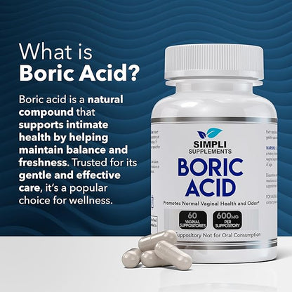 Boric Acid Suppositories for Women 600mg – 60 Count | Vaginal pH Balance Support | Feminine Care | Helps Maintain Freshness & Odor Control