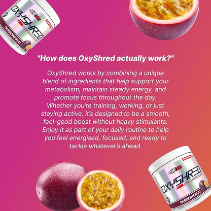 EHP Labs OxyShred Pre Workout Powder & Shredding Supplement - Preworkout Powder with L Glutamine & Acetyl L Carnitine, Energy Boost Drink - Passionfruit, 60 Servings