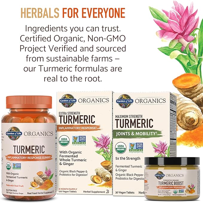 Garden of Life Organics Turmeric Inflammatory Response Gummy - 120 Real Fruit Gummies for Kids & Adults, 50Mg Curcumin (95% Curcuminoids), No Added Sugar, Organic, Non-GMO, (Pack of 2)