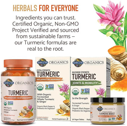 Garden of Life Organics Turmeric Inflammatory Response Gummy - 120 Real Fruit Gummies for Kids & Adults, 50Mg Curcumin (95% Curcuminoids), No Added Sugar, Organic, Non-GMO, Vegan & Gluten Free