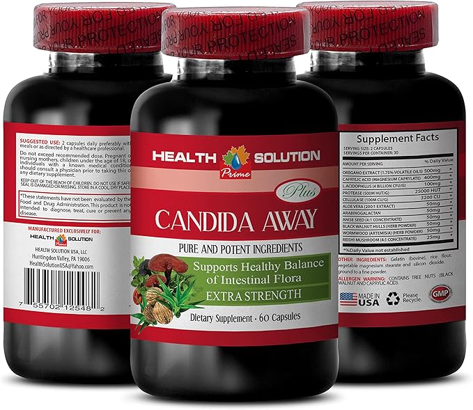 Natural immunity booster - CANDIDA AWAY PLUS - Candida formula, candida support kit, candida away extra strength, candida complex support, liver cleanse detox & repair supplement 3 Bot 180 Capsules