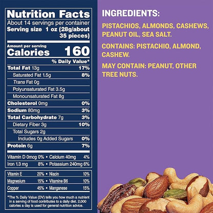 PLANTERS Deluxe Pistachio Mix, Party Snacks, Plant-Based Protein, 14.5 Oz Canister (Pack of 2)