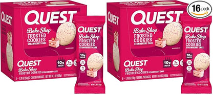Quest Nutrition Frosted Cookies Twin Pack, Strawberry Cake, 1g Sugar, 10g Protein, 2g Net Carbs, Gluten Free, 16 Cookies, (Pack of 2)