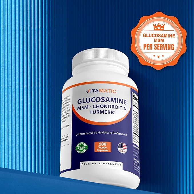 Vitamatic Glucosamine Chondroitin MSM 180 Veggie Capsules – Joint Support Supplement for Women & Men – Shellfish Free, Non-GMO