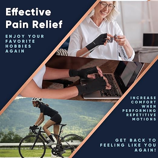 Copper Compression Arthritis Gloves | Fingerless Arthritis Carpal Tunnel Pain Relief for Men & Women | Hand Support Wrist Brace for Neuropathy, Rheumatoid, Tendonitis, Swelling, Crocheting, Typing (L)