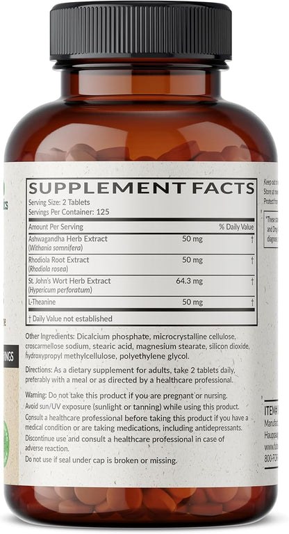 Futurebiotics Chill Pill + Ashwagandha, Rhodiola, St. John’s Wort, & L-Theanine - Non-GMO, 250 Vegetarian Tablets