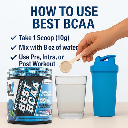 BPI Sports Best BCAA - BCAA Powder - Branched Chain Amino Acids - Muscle Recovery - Muscle Protein Synthesis - Improved Performance – Hydration – Blue Raspberry - 60 Servings - 21.12 Oz