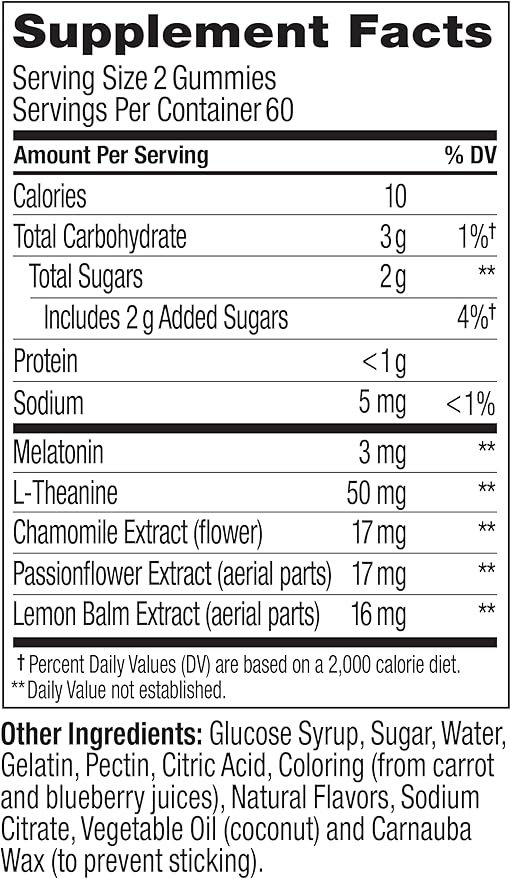 OLLY Sleep Gummy,3 mg Melatonin,L-Theanine,Chamomile,and Lemon Balm Extracts,BlackBerry Flavor,60 Day Supply -,120 Count (Pack of 2)