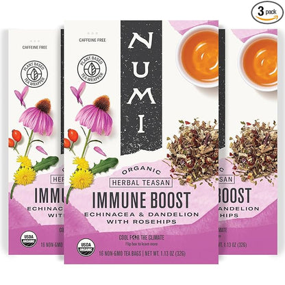 Numi Organic Immune Boost Herbal Tea – 48 Herbal Tea Bags – Caffeine Free Wellness Blend with Elderberry Elderflower Ginger & Lemongrass for Immune Support & Soothing Flavor