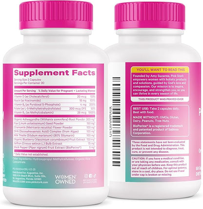 Pink Stork Postpartum Mood Support - Postnatal Hormone Balance for Women - Breastfeeding Friendly New Mom Essentials - Ashwagandha, Chamomile, & Vitamin D - Stress & Mood, 60 Capsules