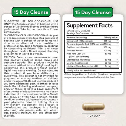Youth & Tonic 15 Day Cleanse – Colon & Gut Cleanse Detox Reset for Plateaus, Belly Bloating & Regularity, Digestive Health – for Women & Men, 30 Pills