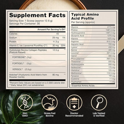 Pure Therapro Rx TriActive Collagen Plus, Collagen Powder for Hair, Skin, Nails, Bones & Joints, Hydrolyzed Collagen Powder w/Patented Peptides, Unflavored Multi Collagen Protein Powder, 30 Servings