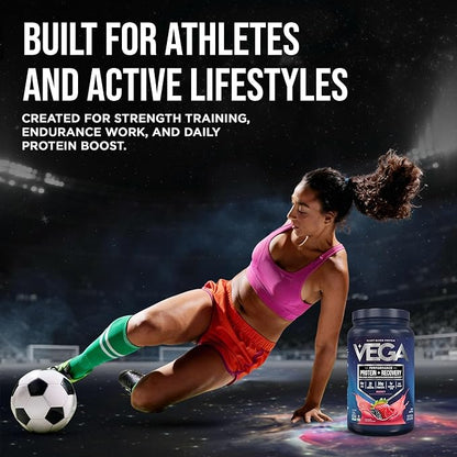 Vega Sport Vegan Protein Powder + Recovery - 30g Plant Based Protein per Serving, Berry, 19 Servings, 5g BCAAs, Probiotics, NSF Certified, for Shakes & Smoothies, 1.8lbs (Packaging May Vary)