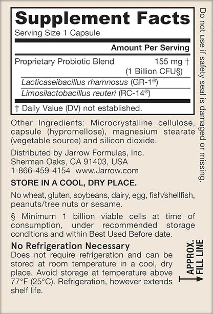 Jarrow Formulas Fem-Dophilus Vaginal Probiotics 1 Billion CFU with 2 Science-Backed Strains, Dietary Supplement for Vaginal & Urinary Tract Support, 30 Capsules, Up to a 30 Day Supply, Shelf-Stable