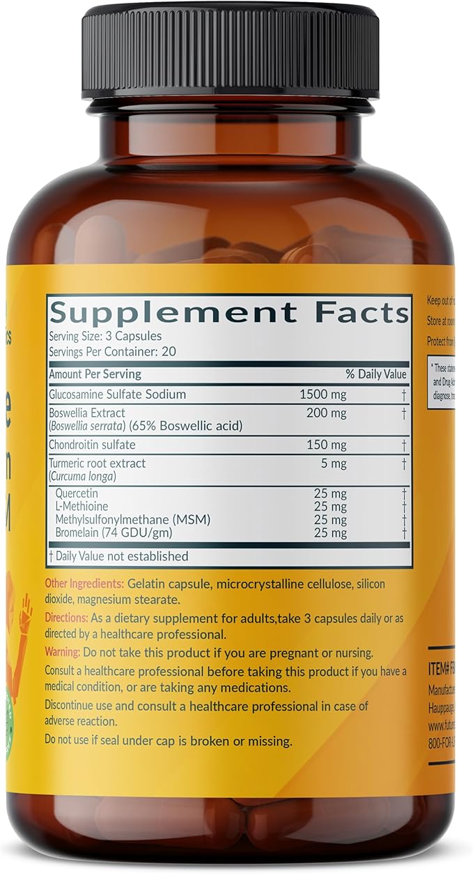 Futurebiotics Glucosamine Chondroitin Turmeric & MSM Advanced Joint Formula, Supports Healthy Joints & Mobility - Non-GMO, 60 Capsules