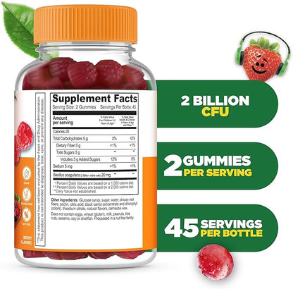 Kids Probiotics Gummies | 2 Billion CFU | Great Tasting Kids Probiotic Gummies | for Gut Health, Digestive Support, and Immune Support | 90 Probiotic Gummies for Kids and Toddlers | Lifeable