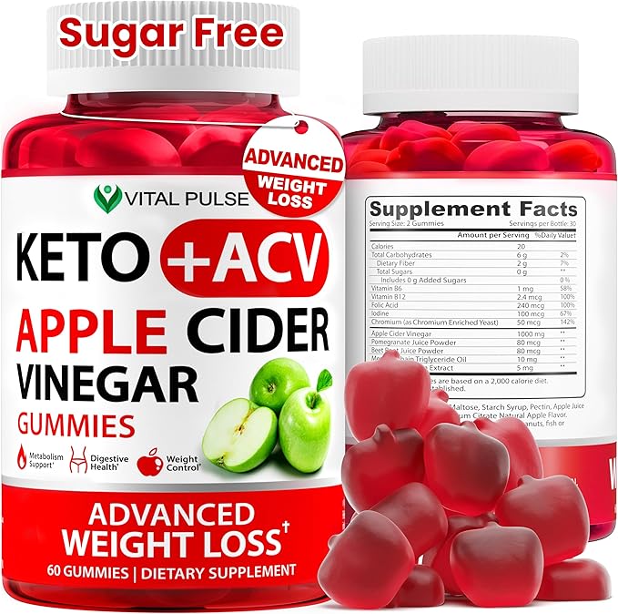 Keto ACV Gummies Advanced Weight Loss - Sugar Free ACV Keto Gummies - Gummy Supplement for Women and Men - Detox - Apple Cider Vinegar - Apple Flavor