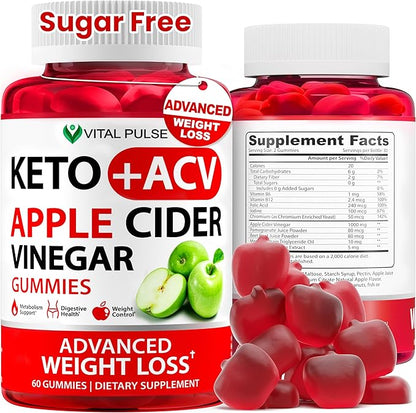 Keto ACV Gummies Advanced Weight Loss - Sugar Free ACV Keto Gummies - Gummy Supplement for Women and Men - Detox - Apple Cider Vinegar - Apple Flavor