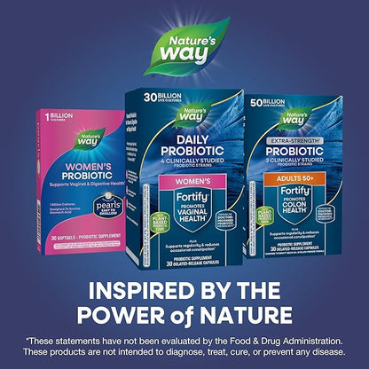 Nature's Way Fortify Daily Probiotic for Women, 30 Billion Live Cultures, 10 Strains, Prebiotics and Probiotics for Women, Supports Digestive and Immune Health* No Refrigeration Required, 30 Capsules