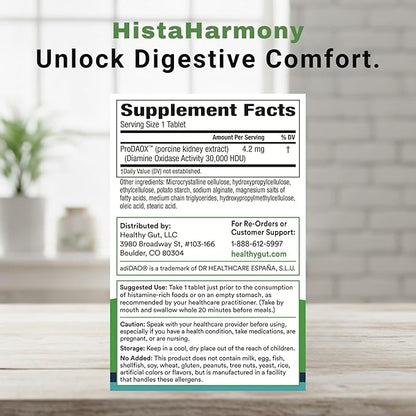 Healthy Gut HistaHarmony | Delayed Release DAO Enzyme Supplement | 30,000 HDU Diamine Oxidase Histamine Blocker | 60 Servings