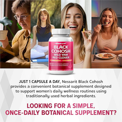 Black Cohosh 9,600mg* – Hormonal Balance Support with Wild Yam, Red Clover, Ashwagandha, Chasteberry & More – 150 Capsules