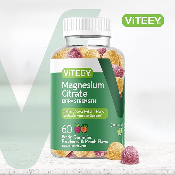 VITEEY Magnesium Gummies for Adults - 170mg of Magnesium Citrate Gummy for Calm, Sleep, Nerve & Muscle Function Support - Vegan, Gluten Free - 60 Count