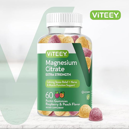 VITEEY Magnesium Gummies for Adults - 170mg of Magnesium Citrate Gummy for Calm, Sleep, Nerve & Muscle Function Support - Vegan, Gluten Free - 60 Count