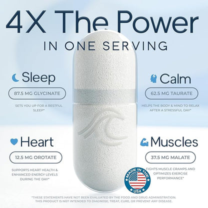Natural Flow 4X Magnesium Supplement, Magnesium Glycinate, Taurate, Malate, Orotate Complex, Calm Sleep and Cramp Support Blend, No Mag Citrate or Oxide, 120 Capsules