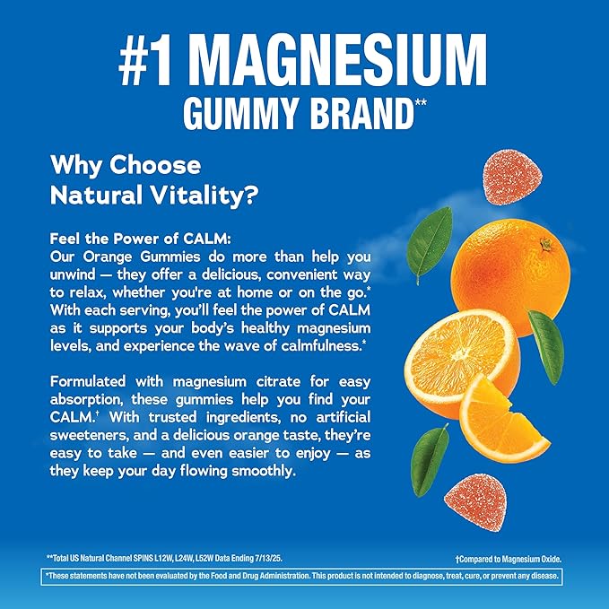 Natural Vitality Calm Magnesium Gummies | 330mg Per Serving | Orange Flavored Supplement | Gluten-Free & Vegan | 120 Count