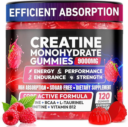 Cytona Creatine Gummies Monohydrate Complex 9000MG, Pre-Workout for Men & Women, Creatine Gummy with L-Taurine, BCAA 2:1, B12/6 for Muscle Support, Enhance Strength, Energy Boost-120 Count
