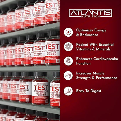 Atlantis Nutrition Testosterone Booster Gummies for Men - Enhances Strength & Stamina - Optimizes Performance & Male Enhancement - Tribulus, Goat Weed Extract, Maca Root Extract | 60 Gummies